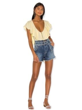 Free People See You Sometime Denim Cut Offs Indigo Blue PaperBag Sz S